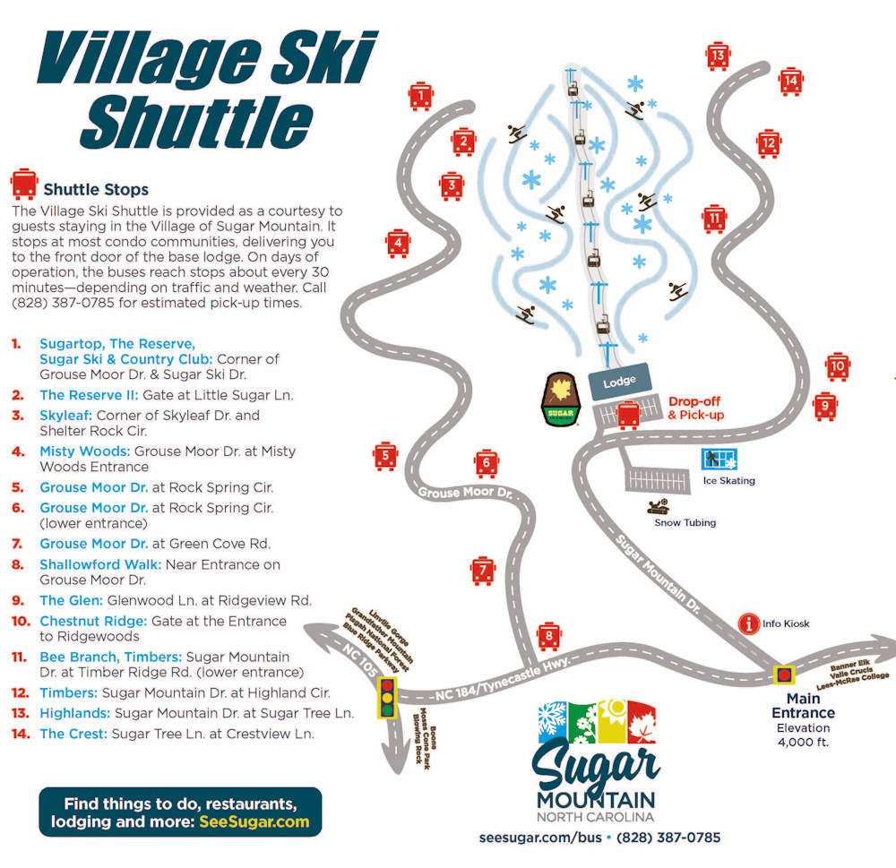 Village Ski Shuttle Map, Sugar Mountain